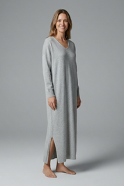 Women’s V-Neck Maxi Dress with Long Sleeves and Side Slits 4