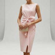 Women's White Cocktail Dress with Bow Detail - Elegant Midi Formal Dress for Special Occasions 2