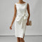 Women's White Cocktail Dress with Bow Detail - Elegant Midi Formal Dress for Special Occasions 4