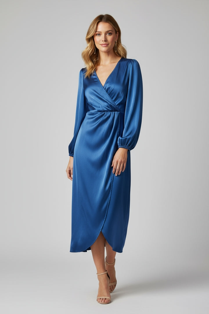 Women’s Wrap Dress with Deep V Neckline and Long Sleeves for Elegant Day to Evening Wear 2