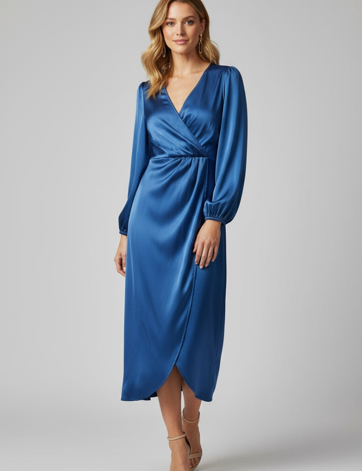Women’s Wrap Dress with Deep V Neckline and Long Sleeves for Elegant Day to Evening Wear 2