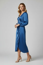 Women’s Wrap Dress with Deep V Neckline and Long Sleeves for Elegant Day to Evening Wear 3