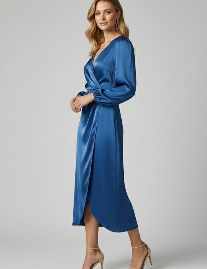 Women’s Wrap Dress with Deep V Neckline and Long Sleeves for Elegant Day to Evening Wear 3