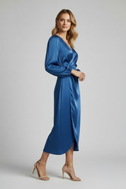 Women’s Wrap Dress with Deep V Neckline and Long Sleeves for Elegant Day to Evening Wear 5