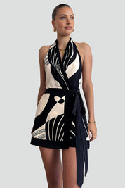 Women’s Wrap Mini Dress with Halter Neck and Tie Waist for Summer 2