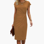 Womens Black Midi Dress - Elegant Summer Wedding Guest Dress with Fitted Waist and Round Neck, Perfect for Formal Occasions 3