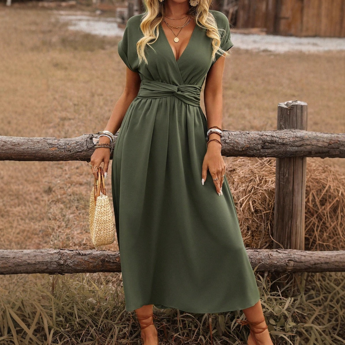 Womens Dress - Elegant Boho V-Neck Summer Dress for Wedding Guest & Formal Occasions 3