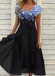 Womens Dress - Elegant Midi Cocktail Dress with Floral Top & Airy Skirt - Perfect for Wedding Guest & Formal Events 0