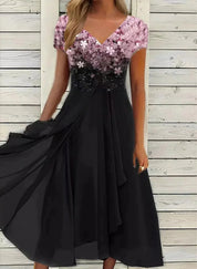 Womens Dress - Elegant Midi Cocktail Dress with Floral Top & Airy Skirt - Perfect for Wedding Guest & Formal Events 1
