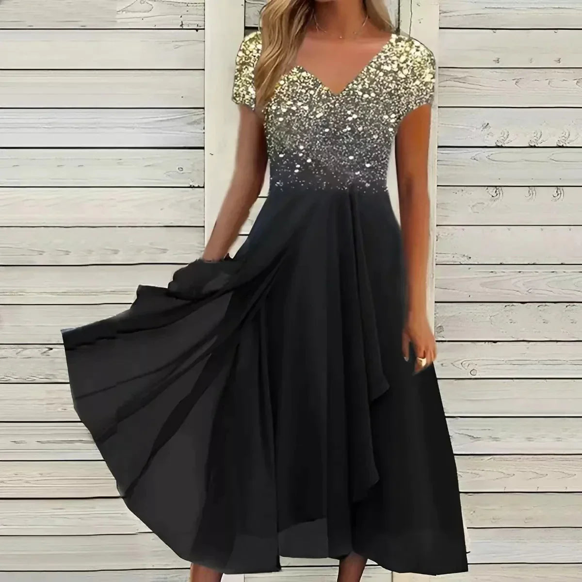 Womens Dress - Elegant Midi Cocktail Dress with Floral Top & Airy Skirt - Perfect for Wedding Guest & Formal Events 2