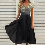 Womens Dress - Elegant Midi Cocktail Dress with Floral Top & Airy Skirt - Perfect for Wedding Guest & Formal Events 2