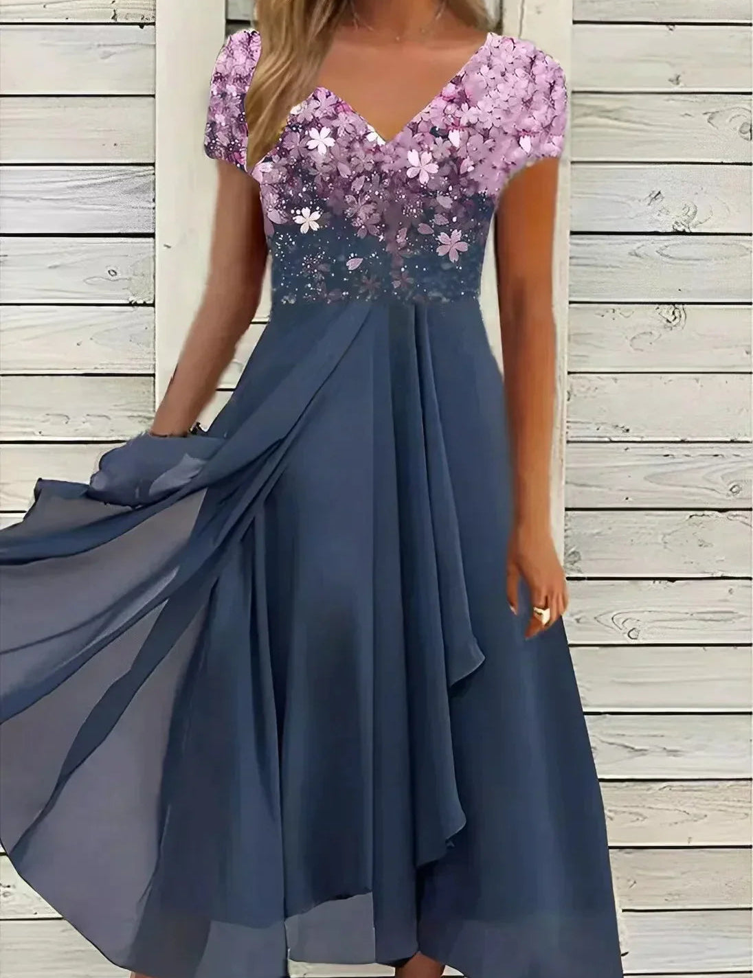 Womens Dress - Elegant Midi Cocktail Dress with Floral Top & Airy Skirt - Perfect for Wedding Guest & Formal Events 3