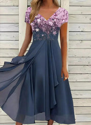 Womens Dress - Elegant Midi Cocktail Dress with Floral Top & Airy Skirt - Perfect for Wedding Guest & Formal Events 3
