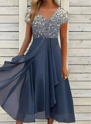 Womens Dress - Elegant Midi Cocktail Dress with Floral Top & Airy Skirt - Perfect for Wedding Guest & Formal Events 4