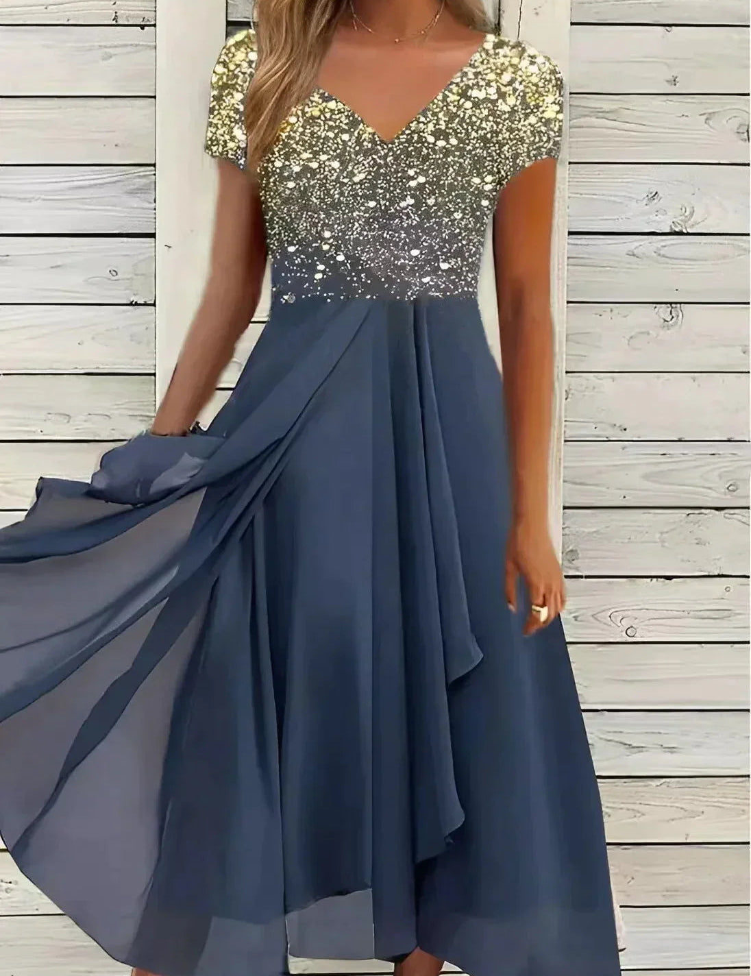 Womens Dress - Elegant Midi Cocktail Dress with Floral Top & Airy Skirt - Perfect for Wedding Guest & Formal Events 5