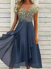Womens Dress - Elegant Midi Cocktail Dress with Floral Top & Airy Skirt - Perfect for Wedding Guest & Formal Events 5