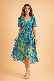 Womens Dress Elegant Blue Midi Dress for Summer Casual and Formal Occasions 0