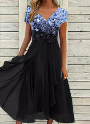 Yvonne | Damen Fließendes Blumen-Formkleid mit kurzen Ärmeln 0