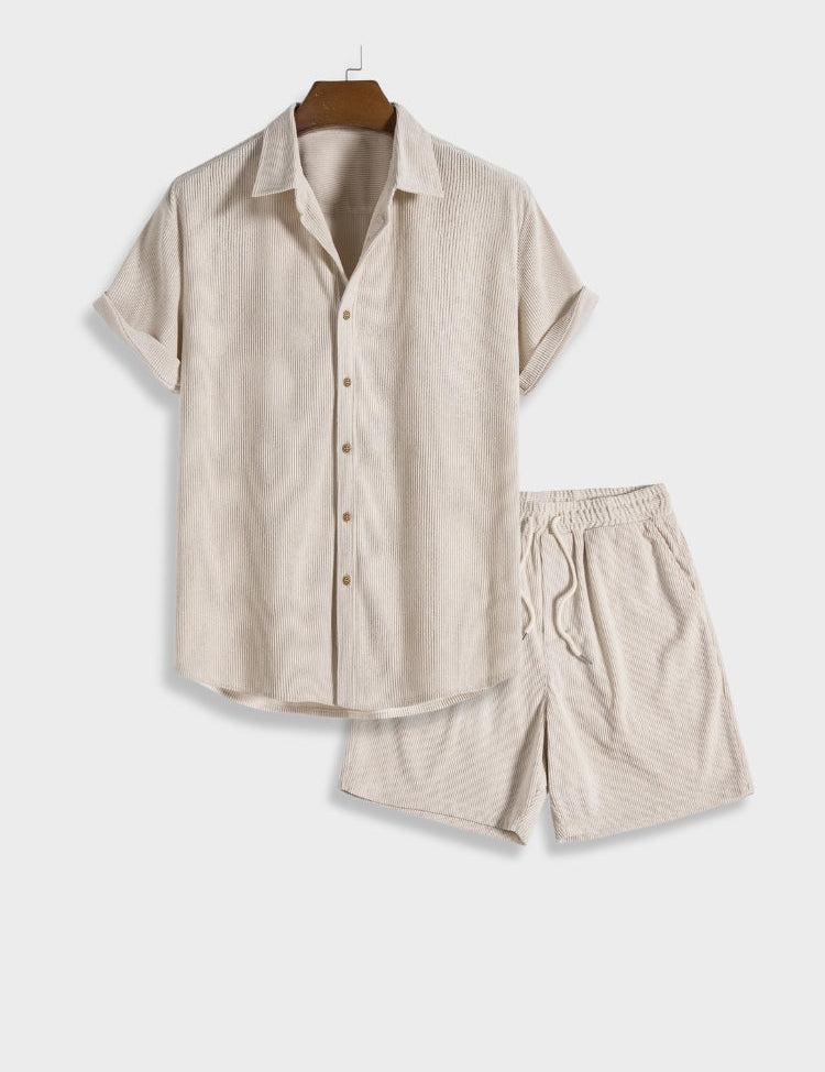 Chic Summer Corduroy Button-Up Set for Men