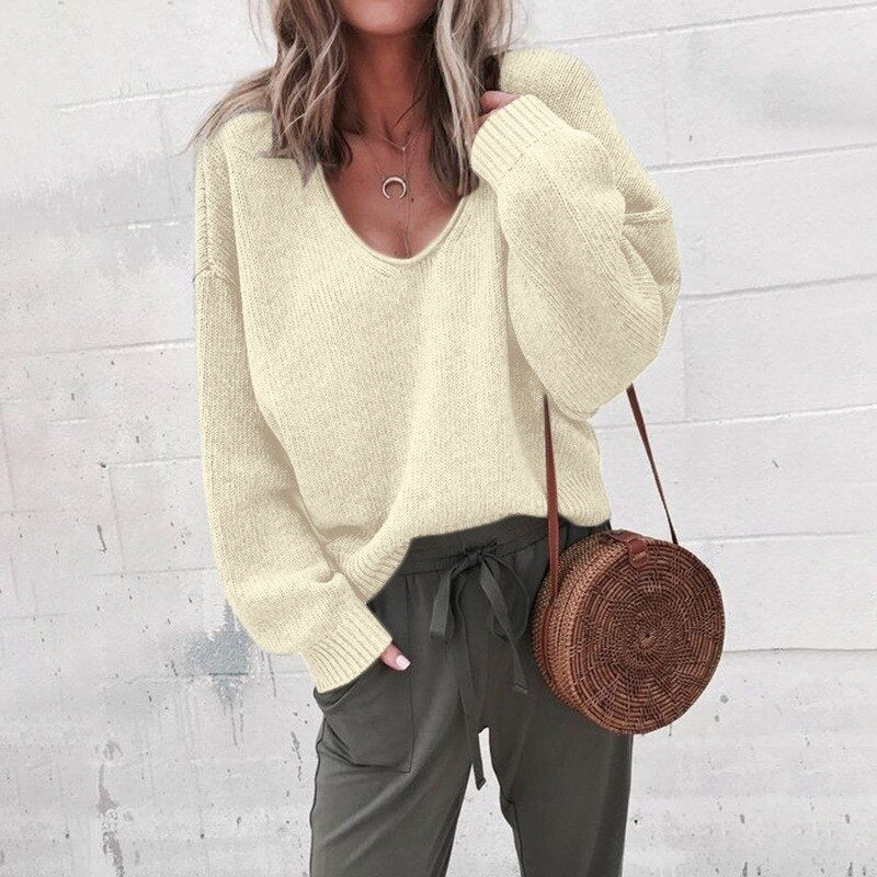 Sweatshirt with a loose V-neck for a casual look for women-3